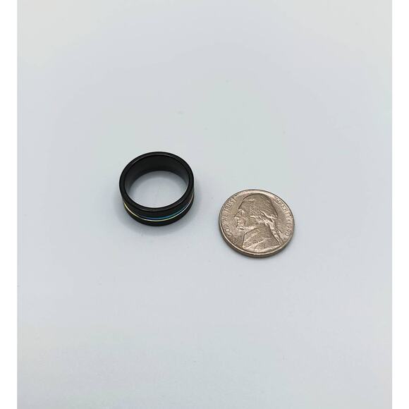 Black Stainless Steel Ring Pink Purple Blue Green Ombre Band Size 6.5 - Picture 2 of 3